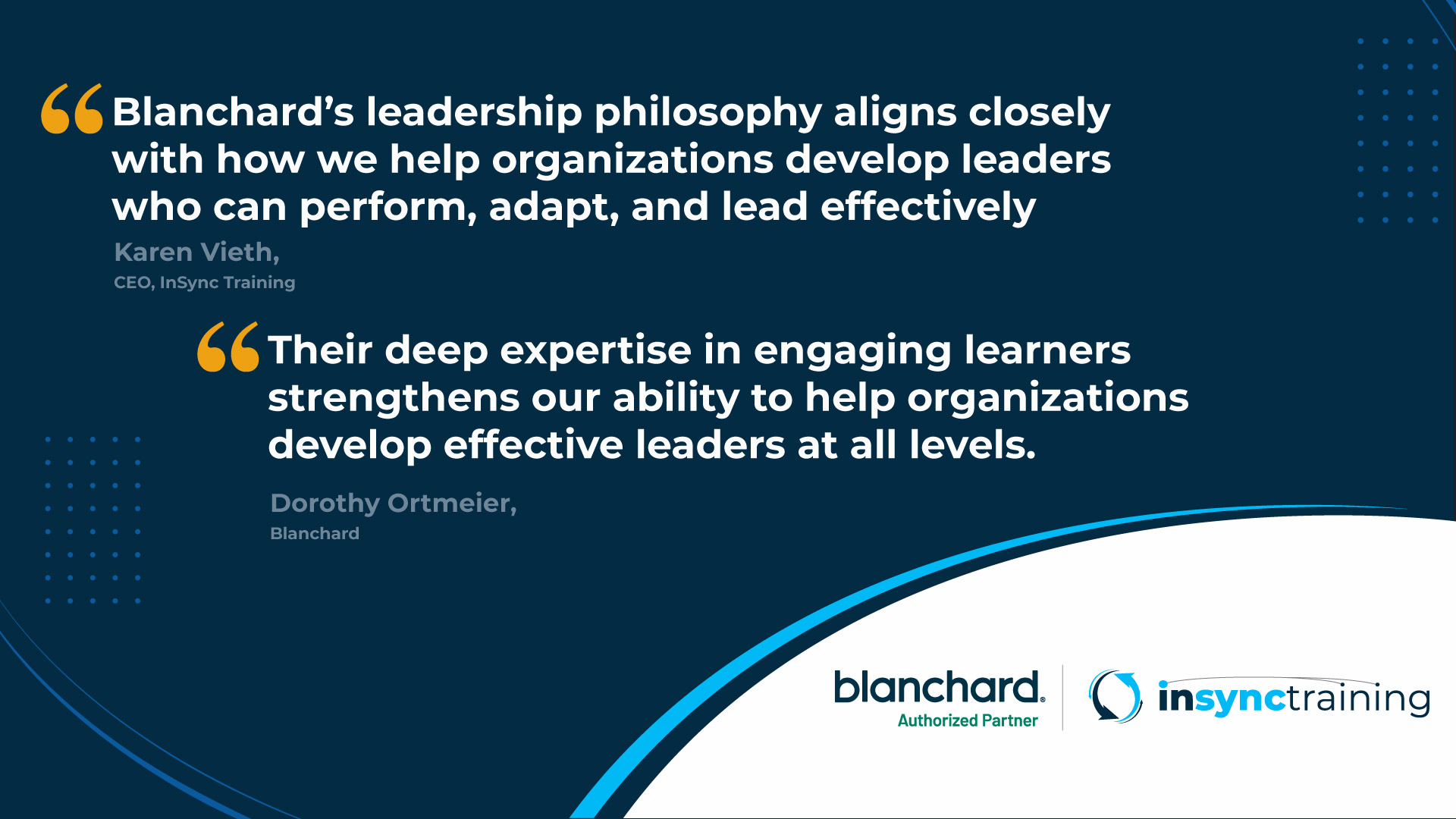 Leadership partnership quote graphic featuring Blanchard and InSync Training branding.