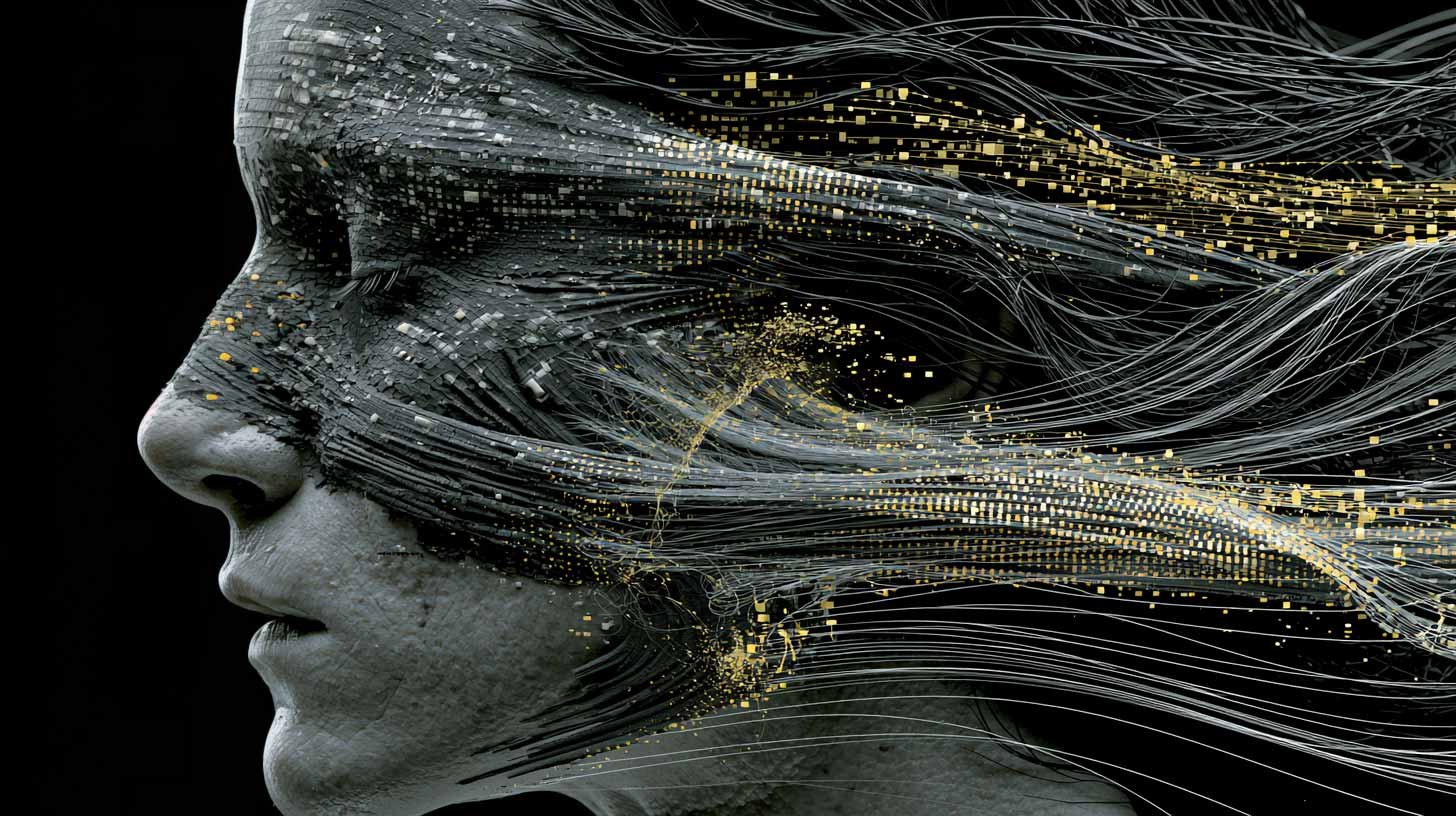 Abstract profile with flowing data streams.