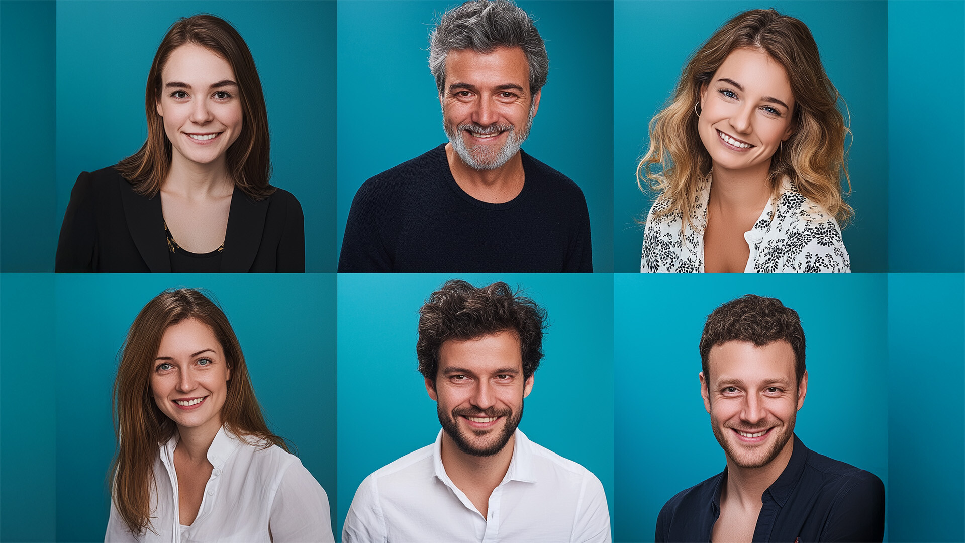 Six professionals of different ages smiling, representing Generational Diversity and inclusive Workplace Learning in the modern workplace.
