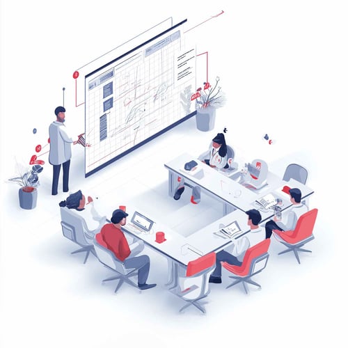 Instructional treatment control panel—icons for transfer, practice, collaboration, reflection—guiding a hybrid class for better EdTech ROI.