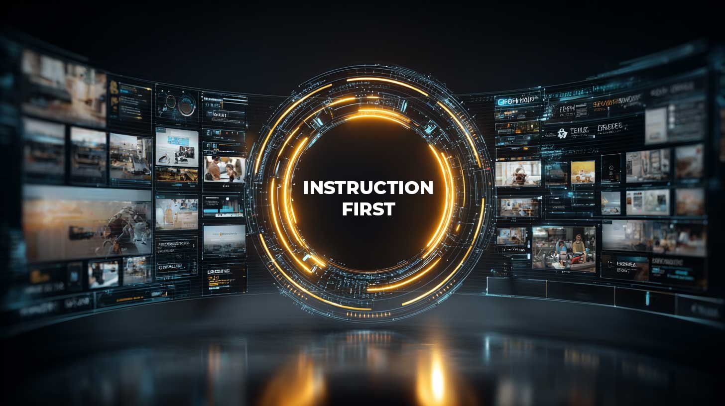 elegant mosaic of learning formats blending together, including virtual classroom screens, eLearning modules, collaborative breakout rooms, mobile learning icons, and on-the-job coaching imagery, all merging into a unified glowing circle labeled 