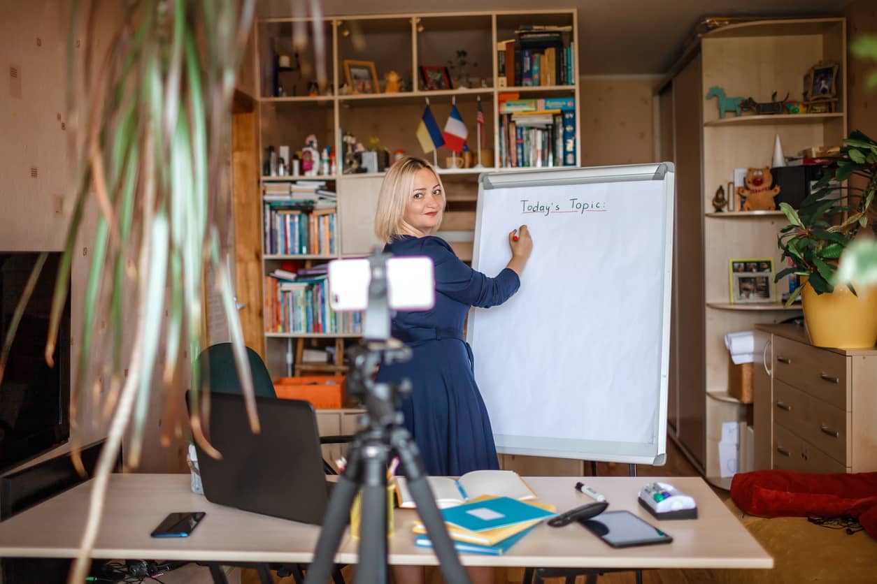 a facilitator engaging in hybrid learning