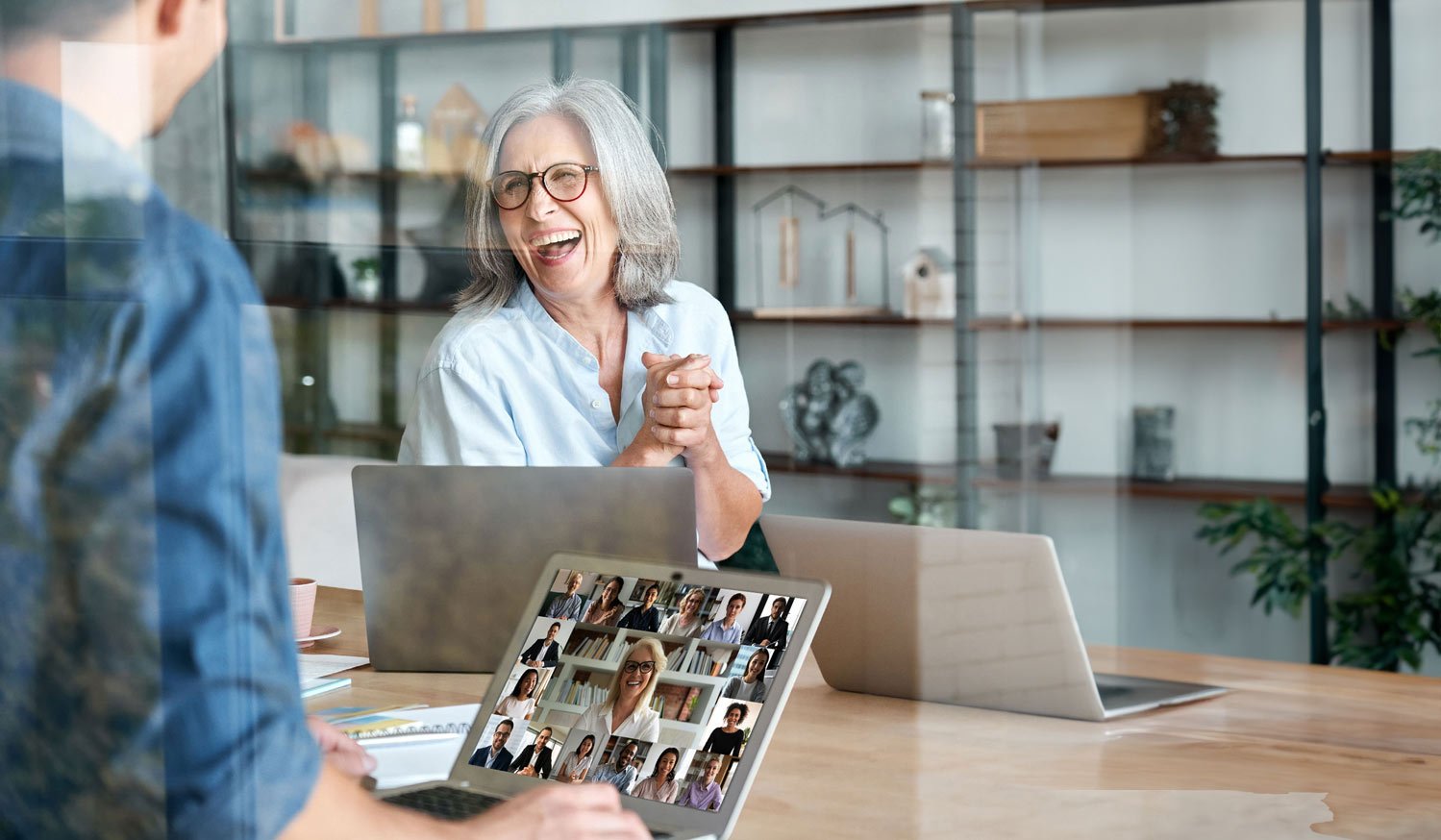 Woman excited to be learning in a hybrid setting